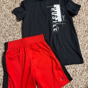 Black Graphic Tee and Red Shorts Set
